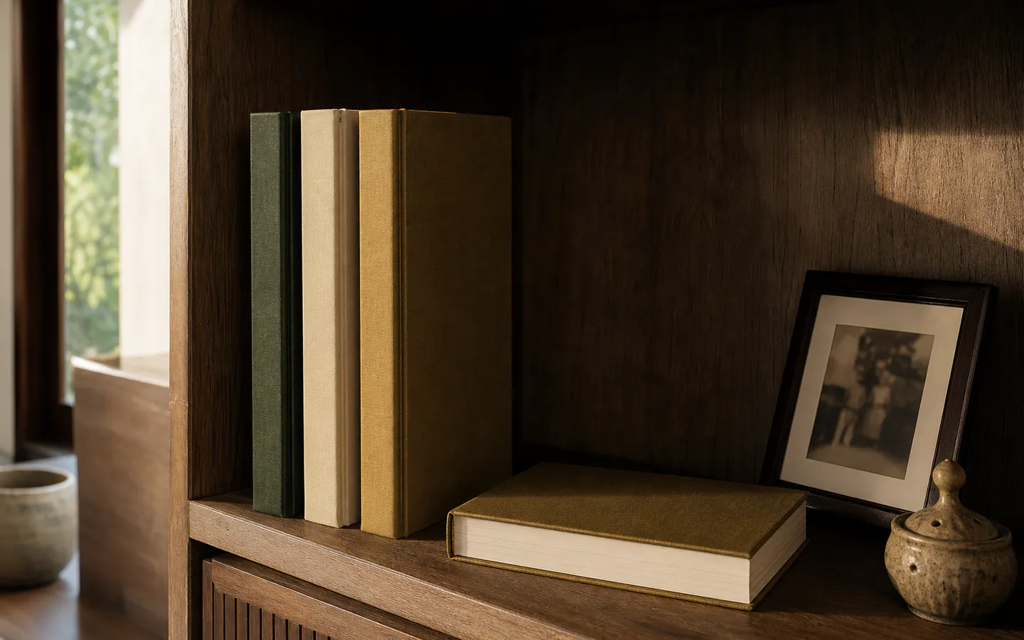 A family archive of photographs and square hardcover memoirs
