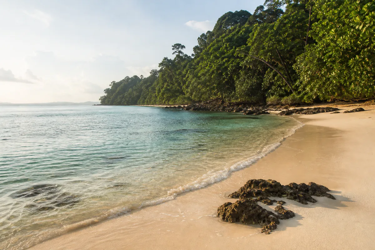 A quiet natural beach and tropical cove in the Andaman Islands